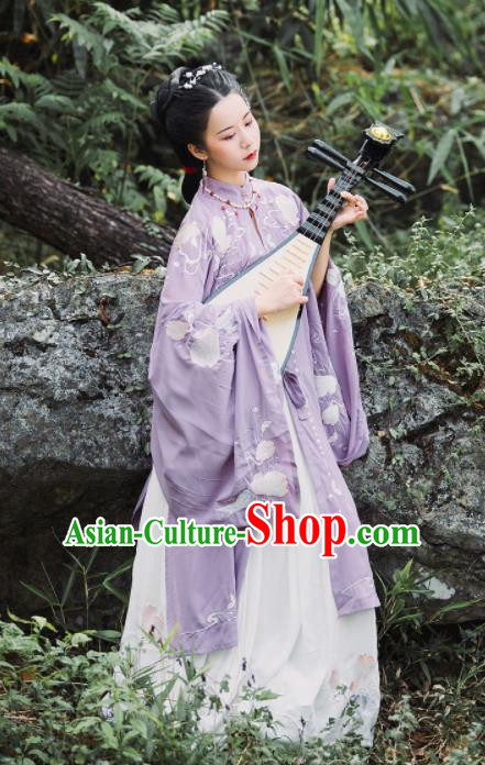 Traditional Chinese Ming Dynasty Nobility Mistress Replica Costumes Ancient Royal Countess Purple Hanfu Dress for Women