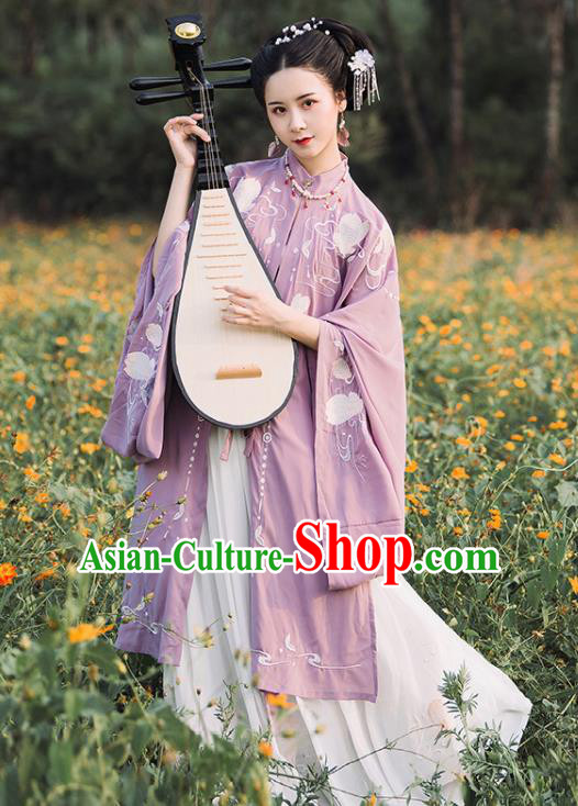 Traditional Chinese Ming Dynasty Nobility Mistress Replica Costumes Ancient Royal Countess Purple Hanfu Dress for Women
