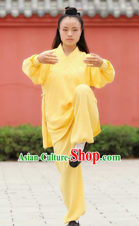 Chinese Traditional Wudang Martial Arts Yellow Outfits Kung Fu Taoist Priest Tai Chi Costume for Women