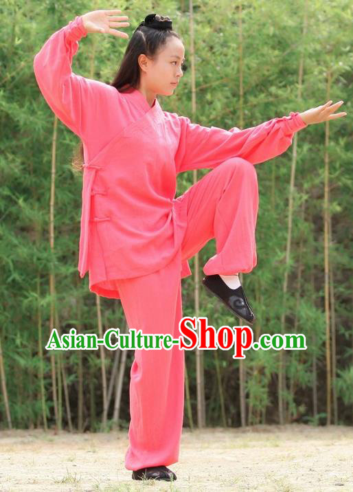 Chinese Traditional Wudang Martial Arts Rosy Outfits Kung Fu Taoist Priest Tai Chi Costume for Women