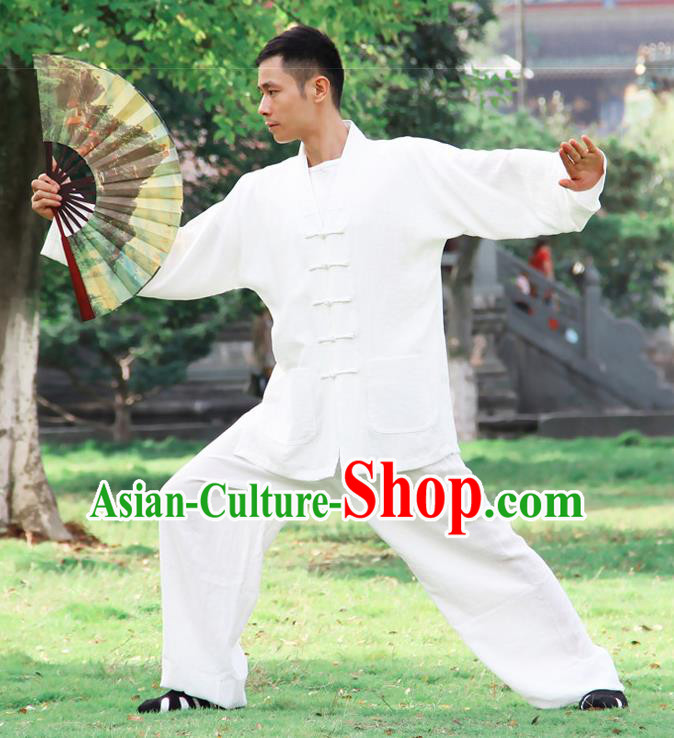 Traditional Chinese Martial Arts Wudang Taoist Priest White Outfits Kung Fu Tai Chi Costume for Men