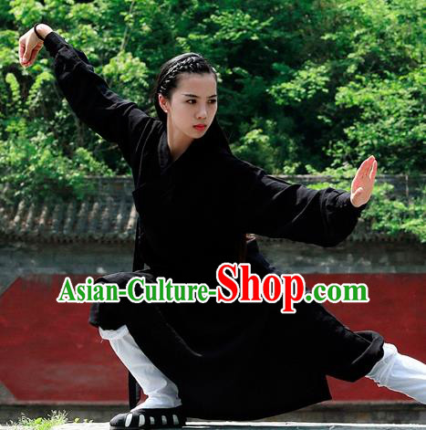 Chinese Traditional Wudang Taoist Nun Black Martial Arts Outfits Kung Fu Tai Chi Costume for Women