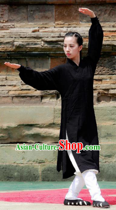 Chinese Traditional Wudang Taoist Nun Black Martial Arts Outfits Kung Fu Tai Chi Costume for Women