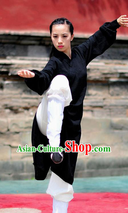 Chinese Traditional Wudang Taoist Nun Black Martial Arts Outfits Kung Fu Tai Chi Costume for Women