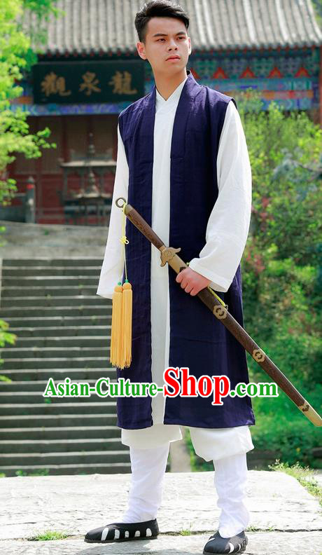 Traditional Chinese Wudang Taoist Priest Navy Outfits Martial Arts Kung Fu Tai Chi Costume for Men