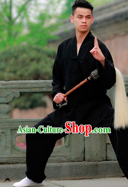 Traditional Chinese Wudang Taoist Priest Kung Fu Tai Chi Black Outfits Martial Arts Competition Costume for Men