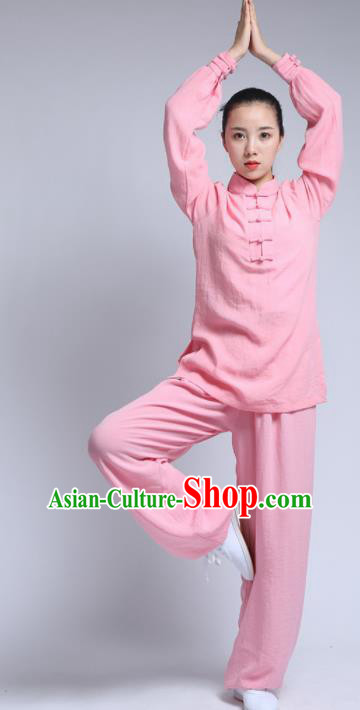 Chinese Traditional Wudang Martial Arts Light Pink Outfits Kung Fu Tai Chi Costume for Women