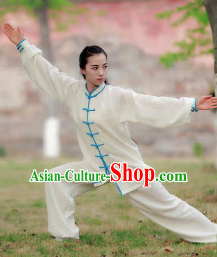 Chinese Traditional Wudang Martial Arts Blue Buttons Outfits Kung Fu Tai Chi Costume for Women