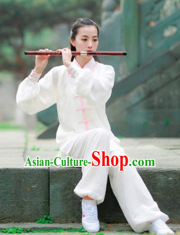 Chinese Traditional Wudang Martial Arts Pink Buttons Outfits Kung Fu Tai Chi Costume for Women