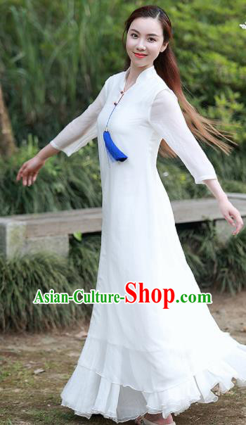 Chinese Traditional Tang Suit White Qipao Dress Classical Cheongsam Costume for Women
