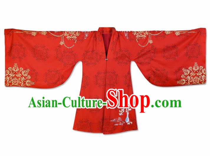 Traditional Chinese Ming Dynasty Royal Princess Red Embroidered Cloak Ancient Nobility Lady Replica Costume for Women