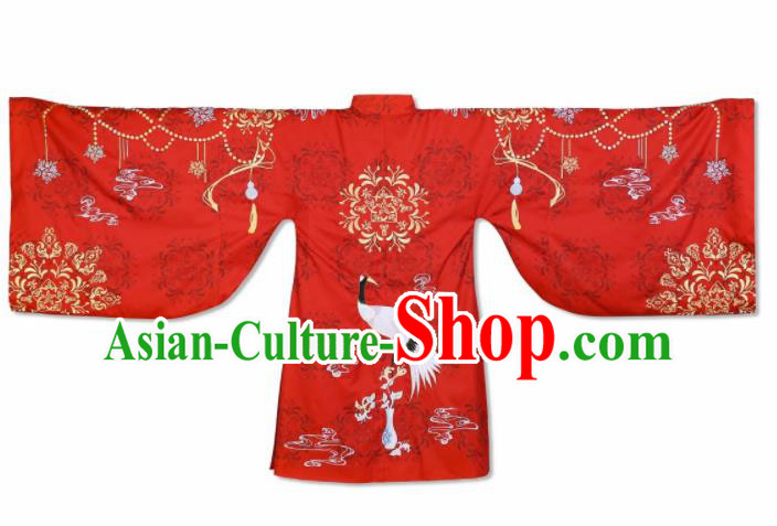 Traditional Chinese Ming Dynasty Royal Princess Red Embroidered Cloak Ancient Nobility Lady Replica Costume for Women