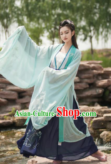 Traditional Chinese Jin Dynasty Dowager Embroidered Green Hanfu Dress Ancient Royal Princess Replica Costume for Women