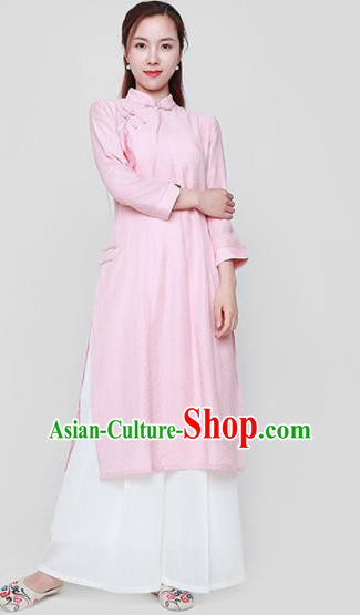 Chinese Traditional Tang Suit Pink Cheongsam Classical Qipao Dress Costume for Women