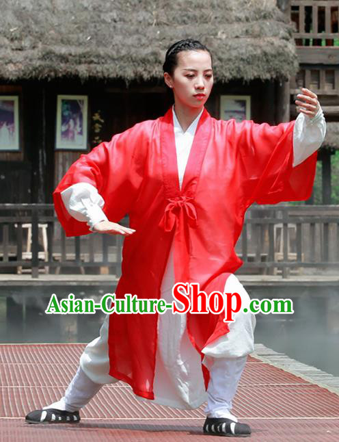 Chinese Traditional Wudang Taoist Nun Martial Arts Red Outfits Kung Fu Tai Chi Costume for Women