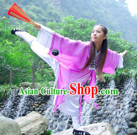 Chinese Traditional Wudang Taoist Nun Martial Arts Purple Outfits Kung Fu Tai Chi Costume for Women