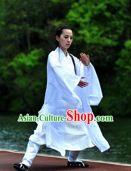 Chinese Traditional Wudang Taoist Nun Martial Arts White Outfits Kung Fu Tai Chi Costume for Women