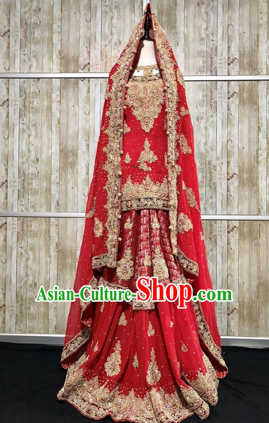 South Asia  Indian Bride Red Dress Traditional   India Court Hui Nationality Wedding Costumes for Women