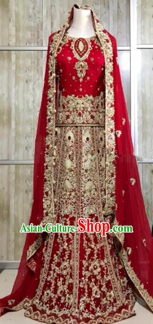 South Asia  Indian Queen Embroidered Red Dress Traditional   India Court Hui Nationality Wedding Costumes for Women