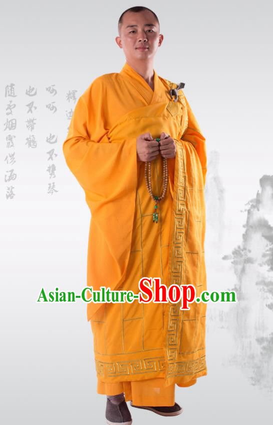 Traditional Chinese Monk Costume Buddhists Yellow Cassock Clothing for Men