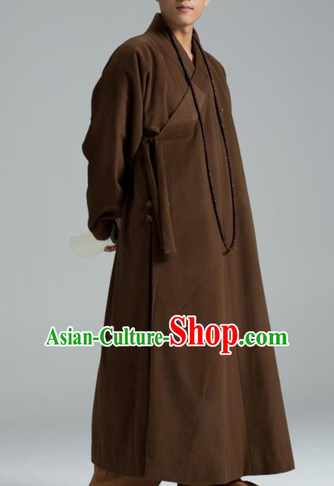 Traditional Chinese Monk Costume Buddhists Abbot Brown Woolen Gown for Men