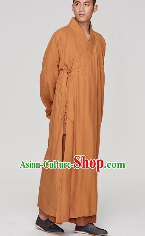 Traditional Chinese Monk Costume Buddhists Yellow Long Robe for Men