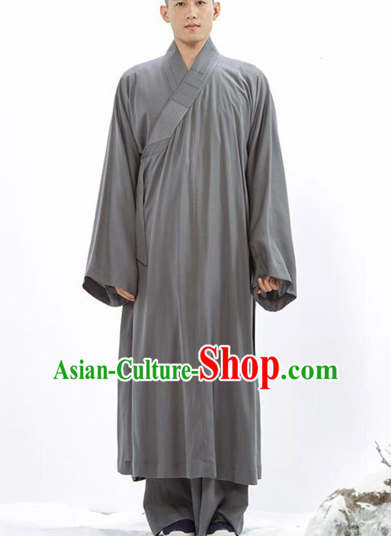 Traditional Chinese Monk Costume Buddhists Grey Long Robe for Men