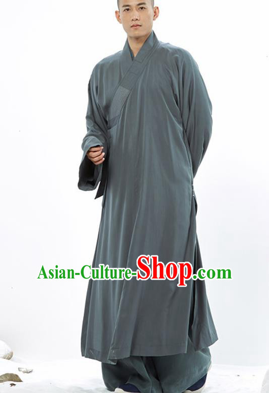 Traditional Chinese Monk Costume Buddhists Atrovirens Long Robe for Men