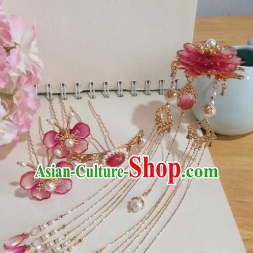 Traditional Chinese Classical Hairpins Ancient Hanfu Tassel Hair Accessories Complete Set for Women