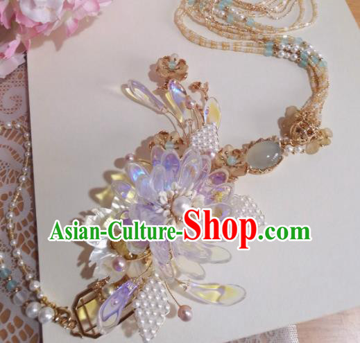 Traditional Chinese Classical Chrysanthemum Hair Claw Hairpins Ancient Hanfu Tassel Hair Accessories for Women