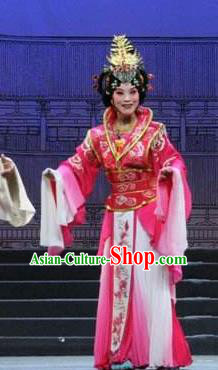 Traditional Chinese Henan Opera Seven Swords Diva Costumes Countess Pink Dress and Headwear for Women