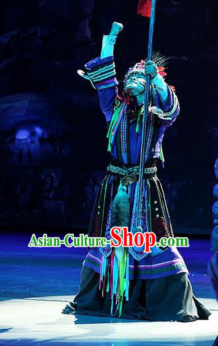 Phoenix Flying Qiang Dance Traditional Chinese Qiang Ethnic Minority Folk Dance Costumes and Headwear for Men