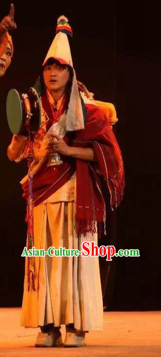 Lang SaWenBo Traditional Chinese Tibetan Nationality Monk Stage Performance Costumes and Headwear for Men