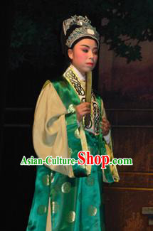 Bai Tu Ji Traditional Chinese Shaoxing Opera Niche Stage Performance Green Costumes and Headwear for Men