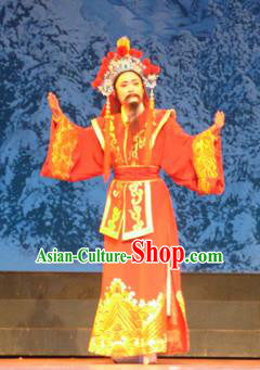 Bai Tu Ji Traditional Chinese Shaoxing Opera Takefu Stage Performance Red Costumes and Headwear for Men