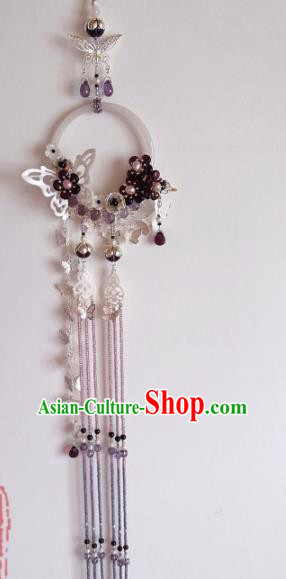 Traditional Chinese Classical Brooch Pendant Hanfu Purple Beads Tassel Breastpin Accessories for Women