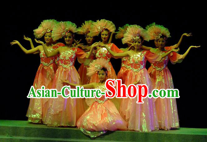Phoenix Flying Qiang Dance Traditional Chinese Classical Dance Pink Dress and Headwear for Women