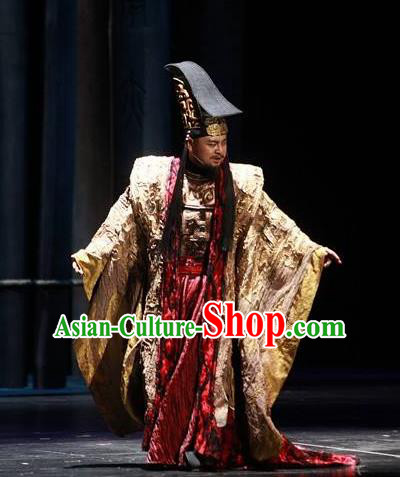 The Book of Songs Cai Wei Traditional Chinese Ancient King Stage Performance Costumes and Headwear for Men