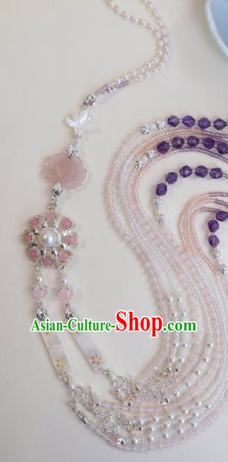 Traditional Chinese Classical Rose Quartz Brooch Pendant Hanfu Palace Tassel Breastpin Accessories for Women