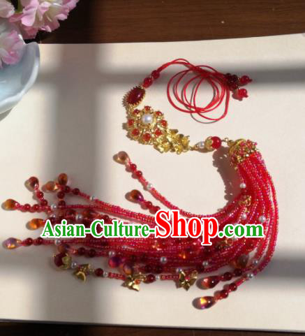 Traditional Chinese Classical Red Beads Brooch Pendant Hanfu Palace Tassel Breastpin Accessories for Women