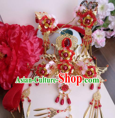 Traditional Chinese Classical Golden Tassel Hairpins Ancient Hanfu Hair Accessories Complete Set for Women