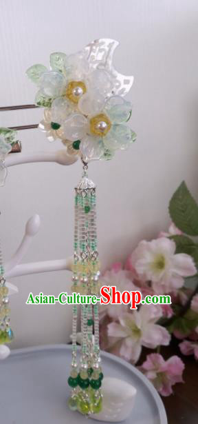 Traditional Chinese Classical White Flower Tassel Hairpins Ancient Hanfu Hair Accessories for Women