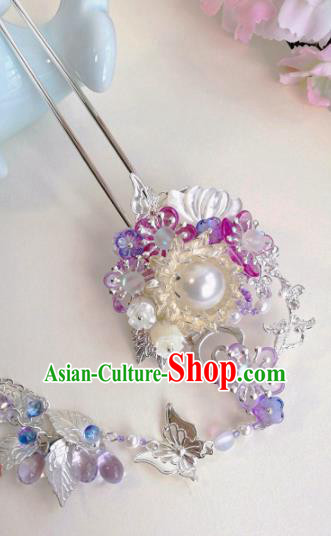 Traditional Chinese Classical Purple Plum Tassel Hairpins Ancient Hanfu Hair Accessories for Women