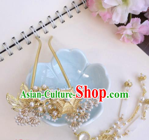 Traditional Chinese Classical Golden Pine Tassel Hairpins Ancient Hanfu Hair Accessories for Women