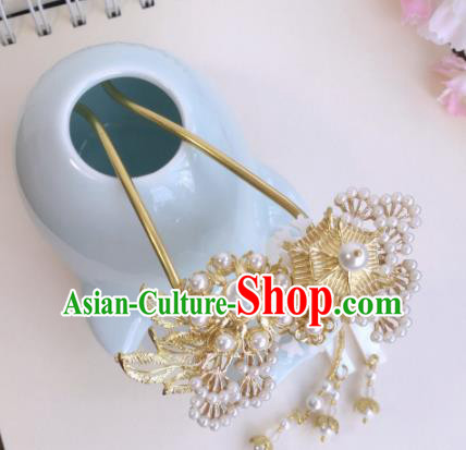 Traditional Chinese Classical Golden Pine Tassel Hairpins Ancient Hanfu Hair Accessories for Women