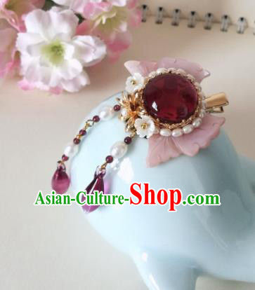 Traditional Chinese Classical Pink Shell Butterfly Tassel Hair Claw Hairpins Ancient Hanfu Hair Accessories for Women