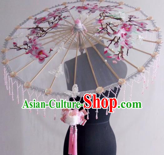 Traditional Chinese Classical Embroidered Flowers Umbrella Ancient Hanfu Tassel Umbrellas for Women