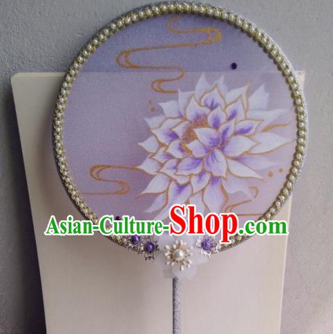 Traditional Chinese Classical Printing Purple Silk Palace Fans Hanfu Bride Round Fan for Women