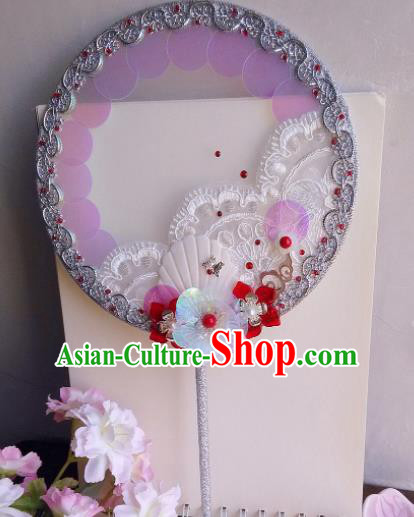 Traditional Chinese Classical Silk Palace Fans Hanfu Bride Round Fan for Women