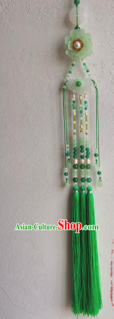 Traditional Chinese Classical Green Tassel Jade Waist Pendant Hanfu Brooch Accessories for Women